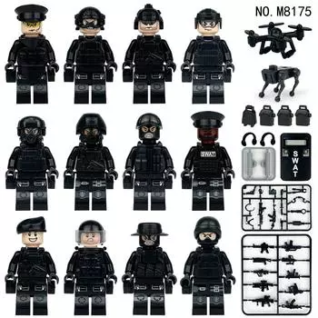 12pcs Military Series Black Special Police Vanguard Soldier Building Blocks Children s Toys