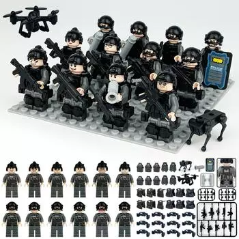 12pcs Military Series Special Police Mobile Unit Special Police Soldiers Building Block Toys