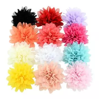 12PCS New 12 Colours Large 9cm Chiffon Children s Hair Clips Lotus Model Wave Large Flower Half Wrap Clip
