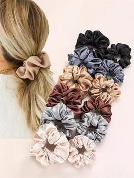 12pcs New Satin Fabric Sausage Loop Hair Rings Set Solid Colour High Elasticity Fabric Loop Hair Rope Multiple Practical