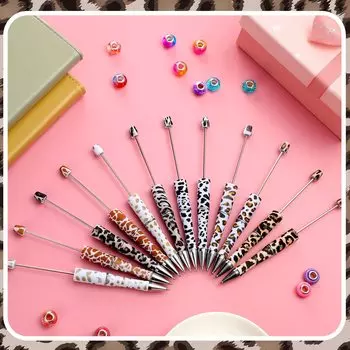 12PCS Newest Printed Leopard Beaded Ballpoint Pen DIY Beadable Pen Student Pens School Stationery Supplies