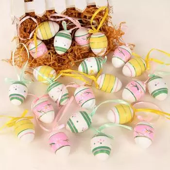 12Pcs Plastic Easter Eggs Hanging Ornament Easter Tree Basket Colorful Eggs Decoration Happy Easter Party Kids Gift Home Decor