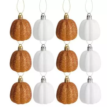 12pcs Plastic Pumpkin Hanging Ornaments Shining Thanksgiving Festival Decorative Home Decoration 12pcs