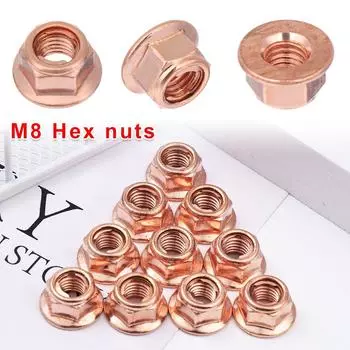 12Pcs Practical Flashed Exhaust Manifold High Temperature Nuts Copper M8 Nut 8mm Nuts