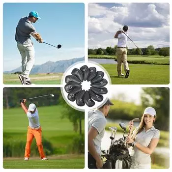 12Pcs PU Leather Golfs Head Cover Rod Head Protective Cases Waterproofs Headcover Golfs Iron Club Head Cover Enduring чёрный