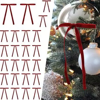12pcs Red Velvet Bows For Christmas Tree Decorations Velvet Garland Wreath With Ties Twist Bows K6L4 Big Red-1set