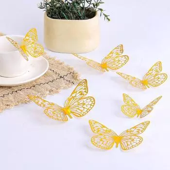 12Pcs/Set 3D Hollow Butterfly Wall Sticker Gold Wedding Decoration Living Room Home Decor Butterflies Decal Stickers