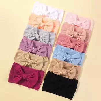 12Pcs/Set Bright Nylon Solid Color Baby Headband Set 3.5inch Bowknot Casual Headties Soft and Non Damaging Headdress Gifts