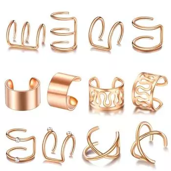 12Pcs/set C Shaped Ear Cuff No Piercing Ear Clip Fake Cartilage Earring Women Jewelry ARI золотой