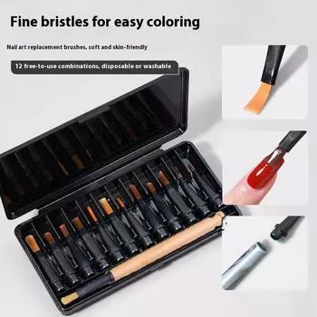 12Pcs/Set Disposable Nail Polish Brush Pen Can Replacement Head Brush Nail Brush Liquid Applicators Phototherapy Manicure Tools onesize