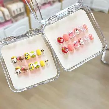 12Pcs/set Love Heart Kids Cartoon Fake Nails Flowers Kids Fake Nail Extension Gift StyleG