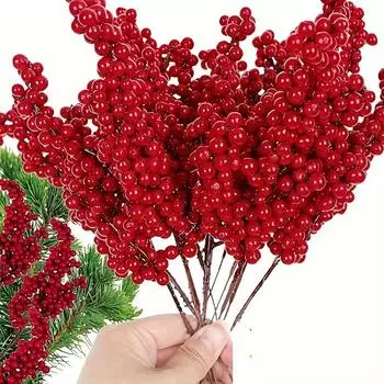 12PCS Set of Bright Red Artificial Christmas Tree Decoration Berries - DIY Holiday Decoration