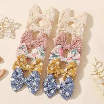 12Pcs/Set Sweet Printed Bowknot Hair Clips For Cute Girls Handmade Hairpin Boutique Barrettes Headwear Kids Hair Accessories