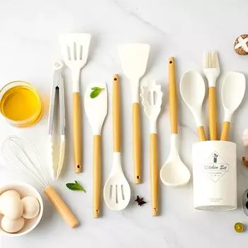 12 шт. силиконовые ручки из полипропилена кухонные принадлежности набор антипригарные термостойкие щипцы шпатель ложка кисть для масла идеальные кухонные принадлежности