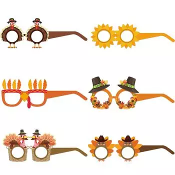 12pcs Thanksgiving Paper Eyeglasses Maple Leaves Pumpkin Turkey Glasses Frame Happy Thanksgiving Day Photo Prop Holiday Gifts