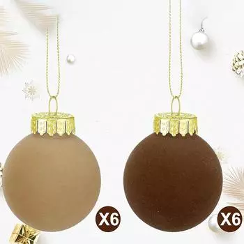 12PCS Velvet Christmas Balls 2.4 Inch Xmas Pendant Drop Ornaments Chocolate Xmas Tree Hanging Balls Festive Party New Year Decor