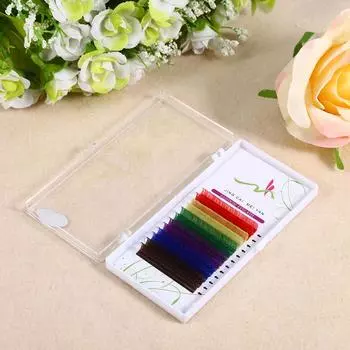 12RowsSet 6Colors Individual Natural False Eyelash Grafting Female Makeup Accessories (D 12mm) D curvature