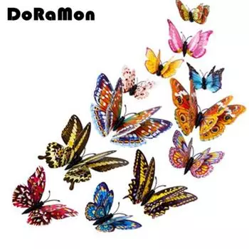 12шт 3D бабочка дизайн наклейка искусство стены наклейки номер магнитный домашний декор 12pcs разноцветный