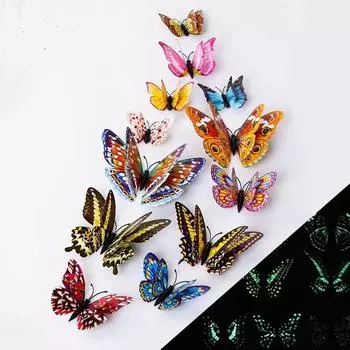 12шт 3D красивые наклейки на стену в виде бабочек со светящимся эффектом для украшения стен гостиной