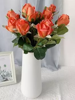 12шт. букеты из искусственных роз, розы, искусственные шелковые цветы, искусственные розы с длинными стеблями, реалистичные для свадебных украшений, свадебного декора, домашнего стола розовый