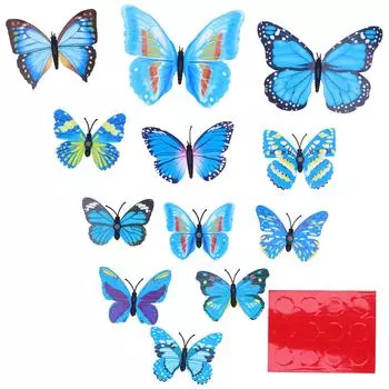 12шт. наклеек «Бабочки» 3?Наклейки на стену в гостиную, синие