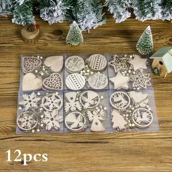 12шт Рождественские деревянные полые подвесные украшения Рождественская елка Висячие подвески Декор E