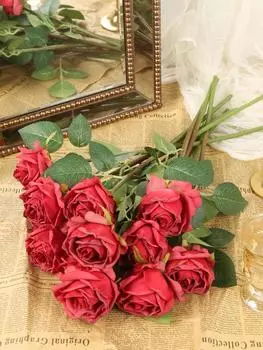 12шт розы искусственные цветы сушеные шелковые цветы искусственные с одиночными стеблями для домашнего офиса сада могила вечерние свадебные украшения оранжевый