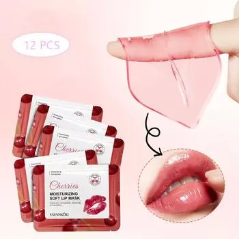 12шт Вишневая увлажняющая маска для губ. Увлажняющая и питательная маска для губ Crystal. Средства по уходу за кожей губ, необходимые в путешествии 12pcs