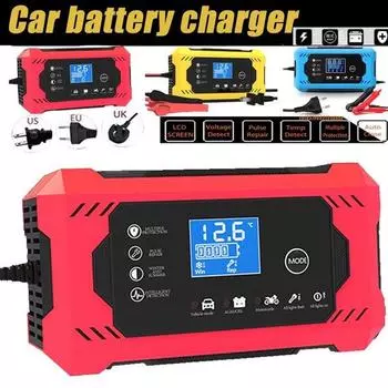 12V6A цифровое автомобильное зарядное устройство, полностью автоматическое зарядное устройство для ремонта автомобиля, мотоцикла, внедорожника, зарядное устройство Stea, 12 В, полностью автоматическое US Plug красный