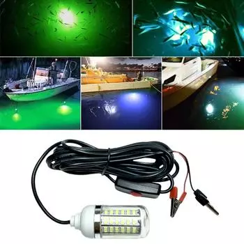 12V 100W LED Underwater Fishing Light Green Lure Fish Finder Lamp 108 2835SMD Beads Waterproof Ip68 Attracts Prawns Squid Krill синий