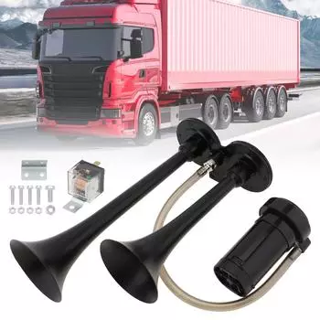 12V 185дБ Супергромкий музыкальный пневмосигнал с пятью дудками и компрессором черный для грузовиков и автомобилей