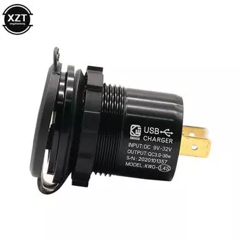 12V 24V 18W Aluminum Waterproof Dual QC3.0 USB Fast Charger Power Outlet with LED Voltmeter ON OFF Switch for Car Marine Truck B чёрный