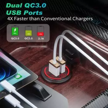 12V/24V 36W Aluminum Waterproof Dual QC3.0 USB Fast Charger Socket Power Outlet Adapter LED Digital Voltmeter Switch Adaptor синий