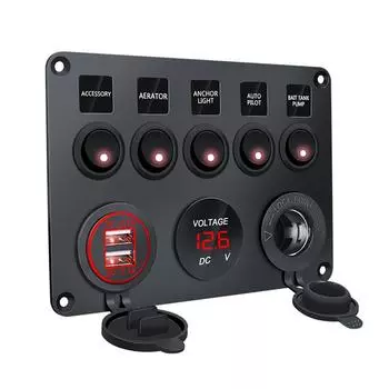 12v 24v 5 Gang Marine Boat Switch Panel Led Waterproof Circuit с вольтметром Dual Usb для запасных частей для лодок и яхт красный