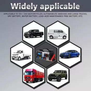 12V/24V Car Battery Charger 220W High Power Fully Automatic Pulse Repair Smart LCD Display Full Self-stop Battery Fast Charger