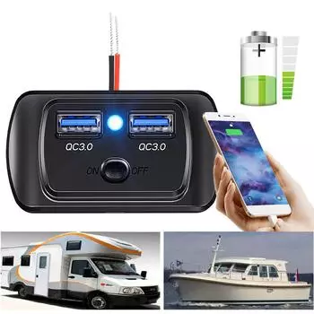 12V/24V Car Charger Socket 36W/48W/60W QC3.0 PD Fast Charge Power Adapter Waterproof Dustproof Car Charger Dual USB Type C USB A