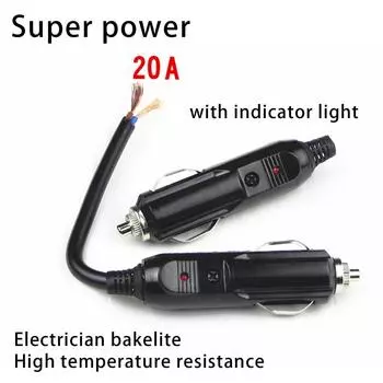 12V 24V Universal Car Cigarette Lighter Plug 20A Fused Male Connector Adapter Car Cigarette Lighter Socket with Indicator Light