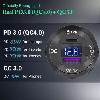 12 В/24 В USB автомобильное зарядное устройство 83 Вт PD Type-C быстрая зарядная розетка для ноутбука с вольтметром мотоциклетная розетка зарядный адаптер