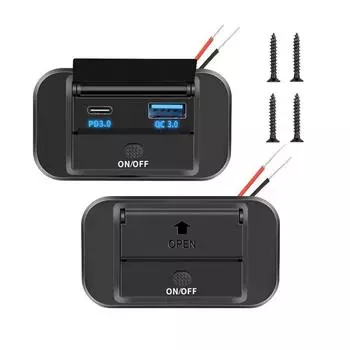 12V/24V USB Car Charger Socket QC3.0 PD Quick Charger Panel Outlet Adapter with ON/OFF for Truck Camper Caravan Accessorie