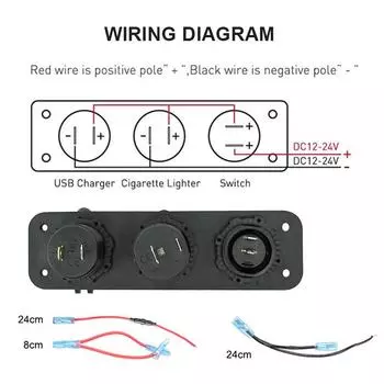 12V/24V USB Power Outlet 3 in 1 DIY Panel 66W 3 Ports Car Charger Cigarette Lighter Socket for Car Boat Marine Truck Motorcycle зелёный