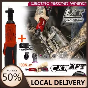 12V 90°Multifunctional Electric Right Angle Wrench Cordless Rechargeable 3/8 Inch Ratchet Wrench With LED Light 2 Battery Sets