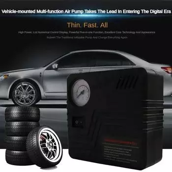 12V Car Emergency Automatic Air Pump DC Tire Inflation Tool Pressure Gauge Cigarette Lighter Connector Compact and Portable Corded Electric чёрный