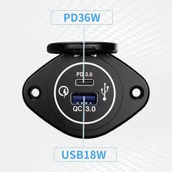 12V Quick Charge 3.0 Dual USB C Charger Power Socket Adapter Fast Charging Panel Wall Mount Outlet for Motorbike Car Boat Camper