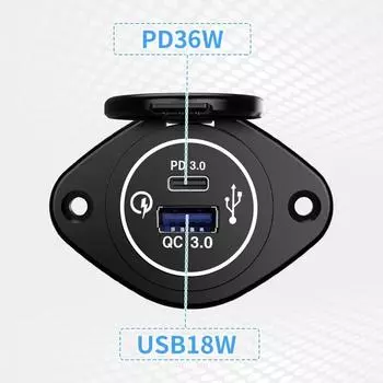 12V USB C Charger Power Socket 36W PD & 18W QC3.0 Fast Charging Wall Mount Power Outlet Adapter for Motocycle Car Marine Boat RV