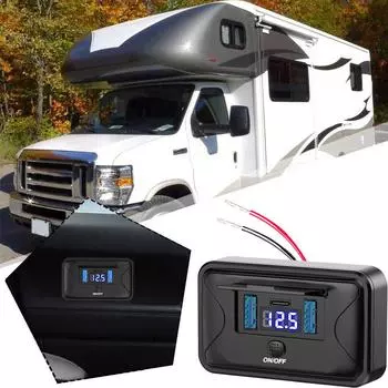 12V USB Outlet Panel 36W USB C & Dual QC3.0 18W 3-Ports Car Charger Accessories Wall Mount Socket For Car Boat Bus RV Truck красный