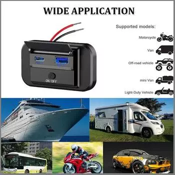 12V USB Outlet Panel Wall Mount 36W USB C and Dual QC 3.0 18W Port Car Charger Socket Accessories for Car Bus RV Truck синий