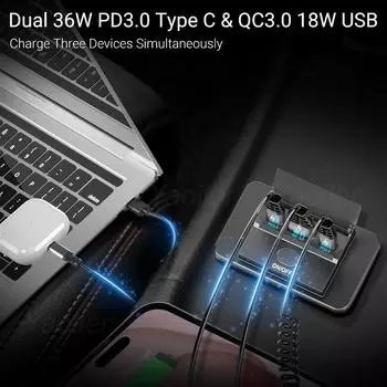 12V Waterproof 90W USB Car Charger Panel Outlet Wall Mount Dual 36W PD3.0 & QC3.0 Power Outlet Adapter for Car Truck Marine RV