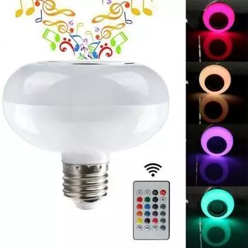 12W E27 LED RGB Беспроводной Bluetooth-динамик Лампа Музыка Воспроизведение лампы Пульт дистанционного управления белый