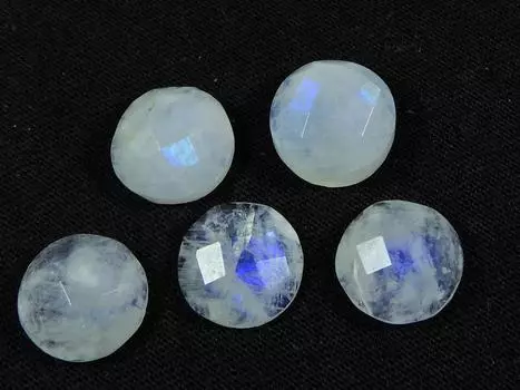 12X12 MM Rainbow Moonstone Checker Cut Round Flat Back Gemstone 5 Pcs Lot RML-859