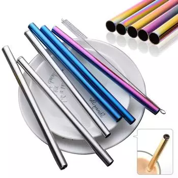12x215 мм многоразовые соломинки для питья из нержавеющей стали 304, экологически чистые металлические соломинки для смузи, молочных коктейлей Boba Bubble Tea